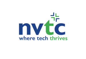 A blue and green logo for nvtc